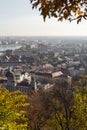 View over Budapest and Dunai behind the trees