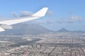 View over Cape Town by plane with the big Table Mountain, Signal Hill and Lions Head, South Africa Royalty Free Stock Photo