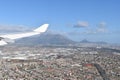 View over Cape Town by plane with the big Table Mountain, Signal Hill and Lions Head, South Africa Royalty Free Stock Photo