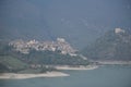 View over Castel di Tora village and Antuni castle, Lazio region, Italy