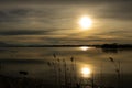 view over Chiemsee lake in sunset Royalty Free Stock Photo