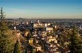 View over Citta Alta or Old Town buildings in the ancient city of Bergamo, Lombardia, Italy on a clear day, taken from Royalty Free Stock Photo