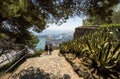 View over the city and port from Montjuic Hill, seaside cityscape, Barcelona, Spain.