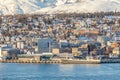 View over the city of Tromso and it`s marina in winter, North Norway Royalty Free Stock Photo