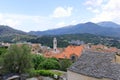 View over Corte city in Corsica surrounded by mountains, France Royalty Free Stock Photo