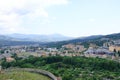 View over Corte city in Corsica surrounded by mountains, France Royalty Free Stock Photo