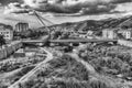 View over the Crathis river and Calatrava& x27;s Bridge, Cosenza, Italy