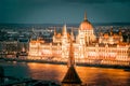 View over the Danube River of the Hungarian Parliament at night. Budapest, Hungary Royalty Free Stock Photo