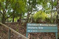 View over Davidson Whaling Station Historic Site sign, a heritage-listed former whaling station built in 1896 at Edrom, Bega Royalty Free Stock Photo