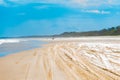 View over defocused beach with tyre tracks Royalty Free Stock Photo