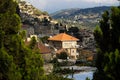 View over Deir el Qamar - houses along the mountain, Lebanon