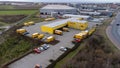 View over the DHL delivery warehouse of Weiterstadt with DB Schenker logistics hall and Seat Germany