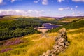 View over dry stone wall to Howden reservoir. Royalty Free Stock Photo