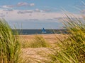View over dune with grass and the beach Royalty Free Stock Photo