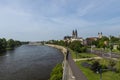 View over elbe and the cathedral in Magdeburg Royalty Free Stock Photo
