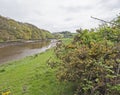 View over english countryside with river Royalty Free Stock Photo