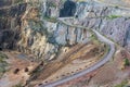 View over the Falun copper mine heritage site in Falun, Dalarna Sweden showing the geology of the great pit Royalty Free Stock Photo