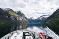 View over Geiranger fjord in norway from a ferry