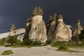 Volcanic rock formations known as fairy chimneys and extreme terrain of Cappadocia, Turkey Royalty Free Stock Photo