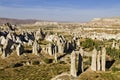 Extreme terrain of Cappadocia and volcanic rock formations known as fairy chimneys, Turkey Royalty Free Stock Photo