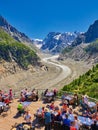 CHAMONIX, FRANCE - AUGUST 8, 2017: View over glacier Mer de Glace from terrace, Chamonix France Royalty Free Stock Photo