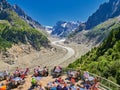 CHAMONIX, FRANCE - AUGUST 8, 2017: View over glacier Mer de Glace from terrace, Chamonix France Royalty Free Stock Photo