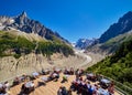 CHAMONIX, FRANCE - AUGUST 8, 2017: View over glacier Mer de Glace from terrace, Chamonix France Royalty Free Stock Photo