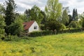 View over the green fields at the countryside between Flanders Linkebeek and Brussels, Uccle