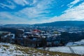 View over the green meadows of Limmattal. Switzerland, towards the urban valley Royalty Free Stock Photo