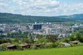 View over the green meadows of Limmattal. Switzerland, towards the urban valley Royalty Free Stock Photo