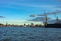 view over Hamburg harbour in late afternoon light