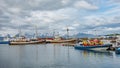 View over harbor in Husavik, a northern capital for whale watching safari in Iceland