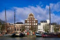 View over a harbour in the Dutch city Dordrecht Royalty Free Stock Photo