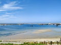 View over harbour of Povoa de Varzim, Portugal on a sunny summer day with blue sky Royalty Free Stock Photo