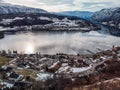 View over Hardangerfjord and Ulvik town in Norway