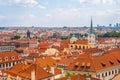 View over historic center of Prague with castle Prague city panorama, red roofs of Prague, Czech Republic Royalty Free Stock Photo
