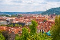 View over historic center of Prague with castle Prague city panorama, red roofs of Prague, Czech Republic Royalty Free Stock Photo