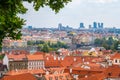 View over historic center of Prague with castle Prague city panorama, red roofs of Prague, Czech Republic Royalty Free Stock Photo