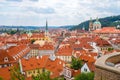 View over historic center of Prague with castle Prague city panorama, red roofs of Prague, Czech Republic Royalty Free Stock Photo