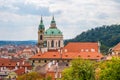 View over historic center of Prague, St. Nicholas Church, red roofs of Prague, Czech republic Royalty Free Stock Photo