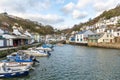 View towads the fish quay and town at Polperro, Cornwall, UK Royalty Free Stock Photo