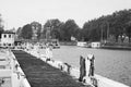 View over the historic lock complex in Plassendale, Oudenburg, Ostend, Belgium