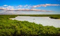 View over Lagune de Fadiouth Fadial with a boat in Senegal, Africa