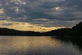 view over lake Maly near Stare Jabbonki in Poland in sunset