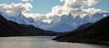 View over the lake towards the Mountains in Torres del Paine, Chile.