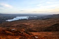 View over the landscapes of Donegal Ireland with a beautiful lake and a blue sky in the background