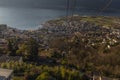 View over Maggiore lake and Locarno town in sunny morning from cable railway Royalty Free Stock Photo