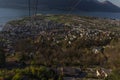View over Maggiore lake and Locarno town in sunny morning from cable railway Royalty Free Stock Photo