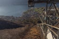 View over Maggiore lake and Locarno town in sunny morning from cable railway Royalty Free Stock Photo