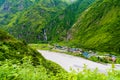 View over Marsyangdi river and Tal village on Annapurna circuit, Nepal Royalty Free Stock Photo